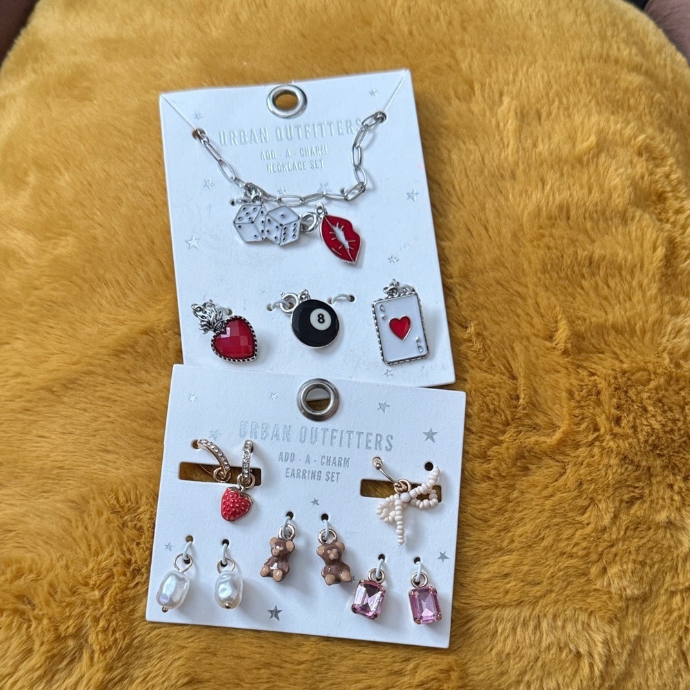 Urban Outfitters Silver and Red Necklace and Earring Set